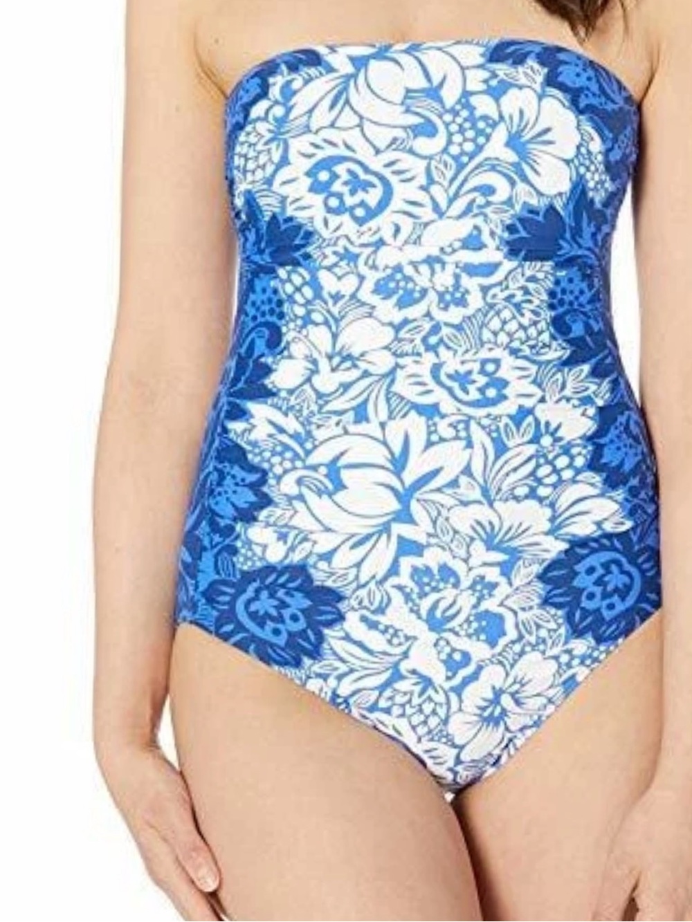 Ralph Lauren Strapless Blue & White Floral  One-Piece Swimsuit.  size 10